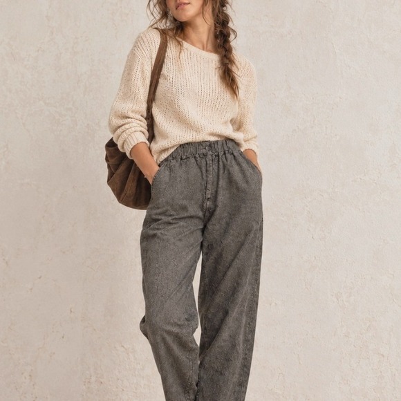 Poetry Pants - Poetry Linen Wool Tapered Trousers 6 Gray Textured Minimalist Lagenlook Academia